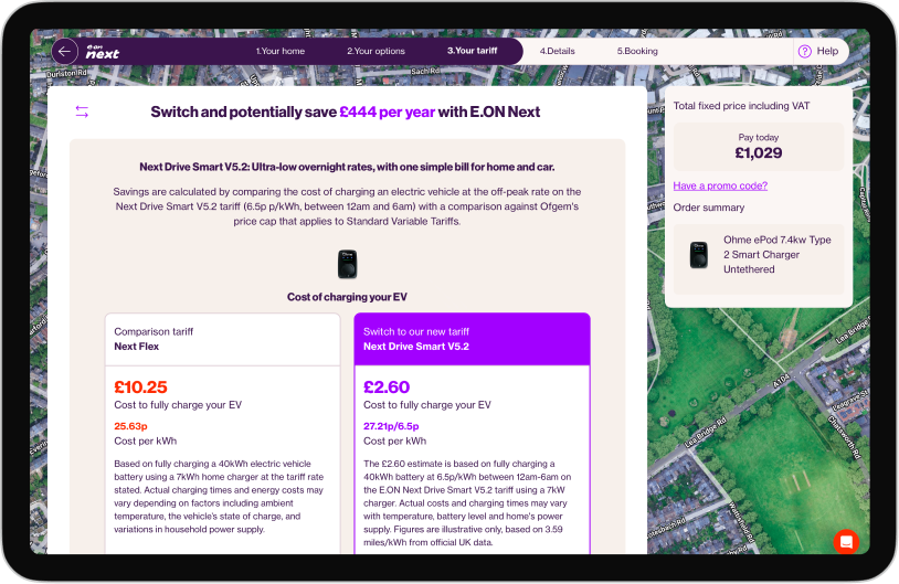Tariff switching page