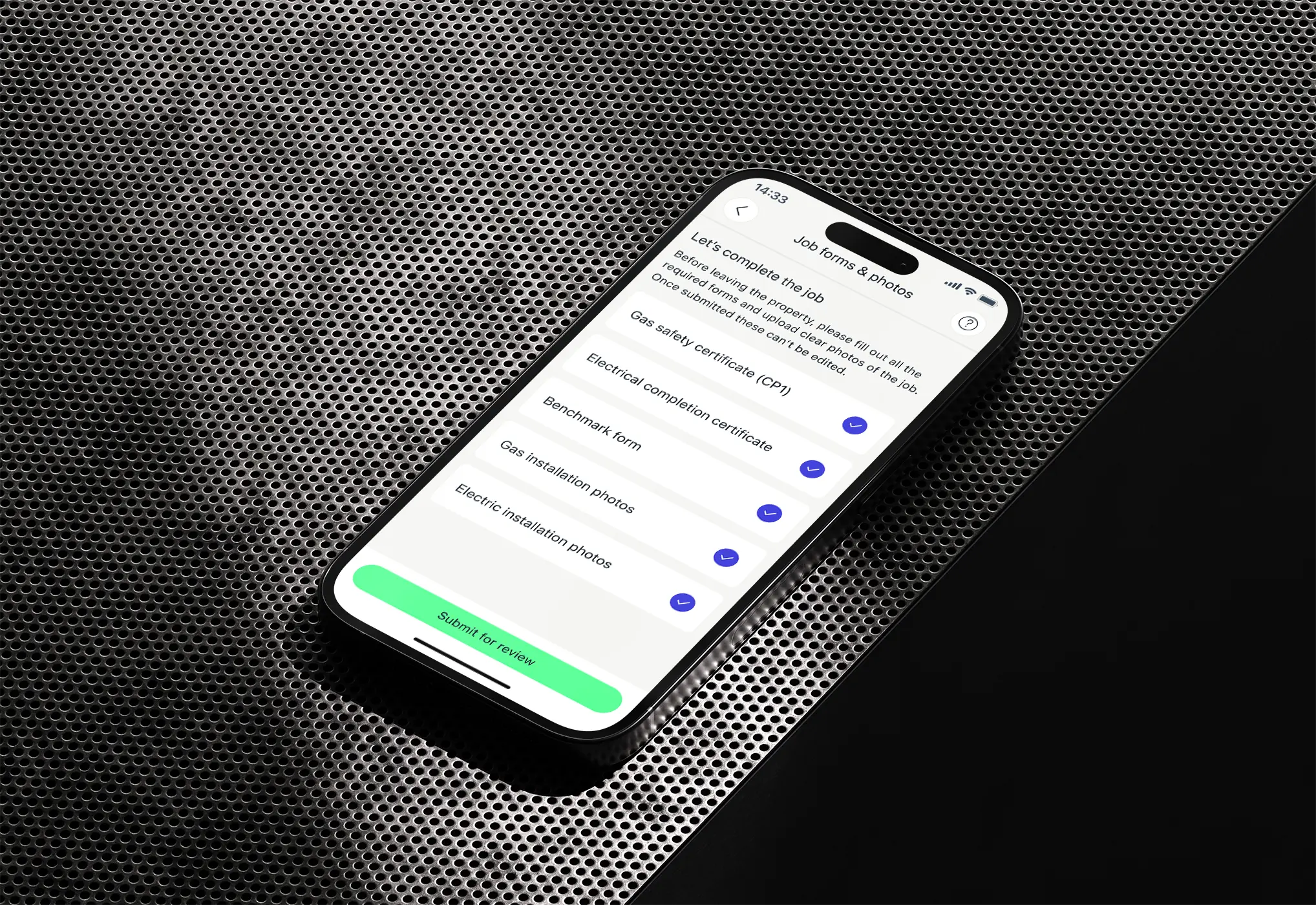 Engineer app job forms screen
