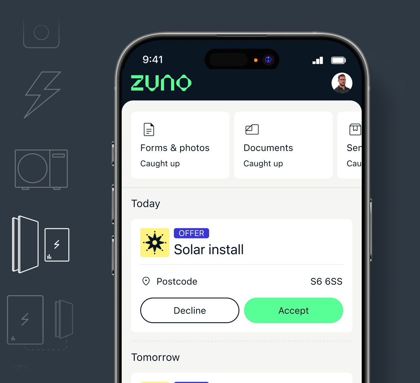Engineer app home screen