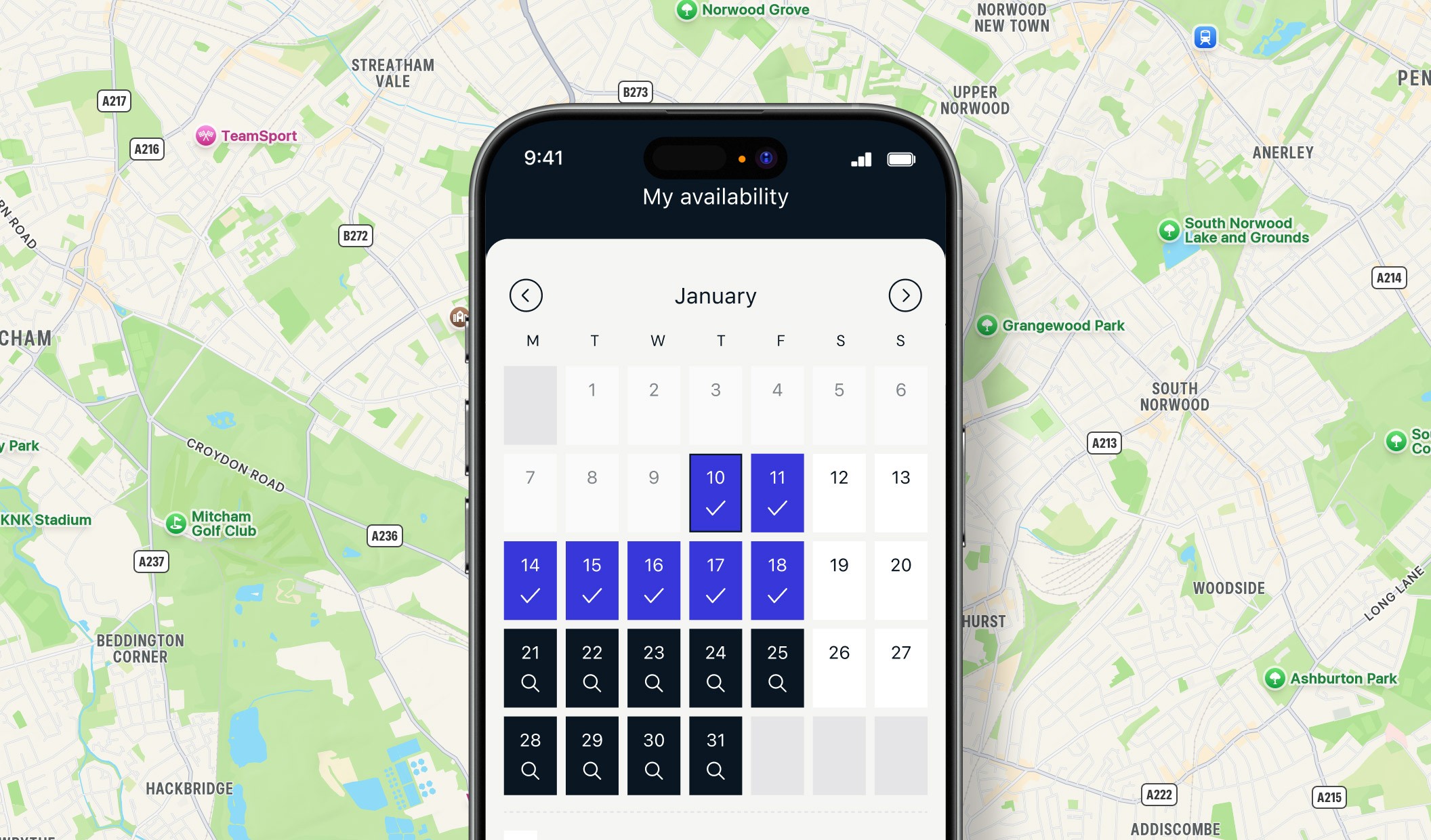 Engineer app Availability screen
