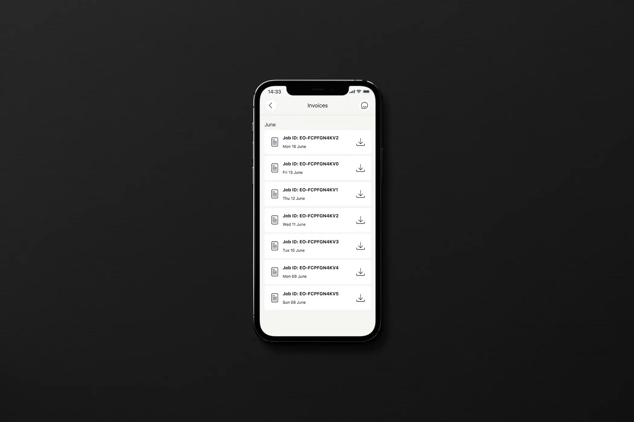 Engineer app invoices screen