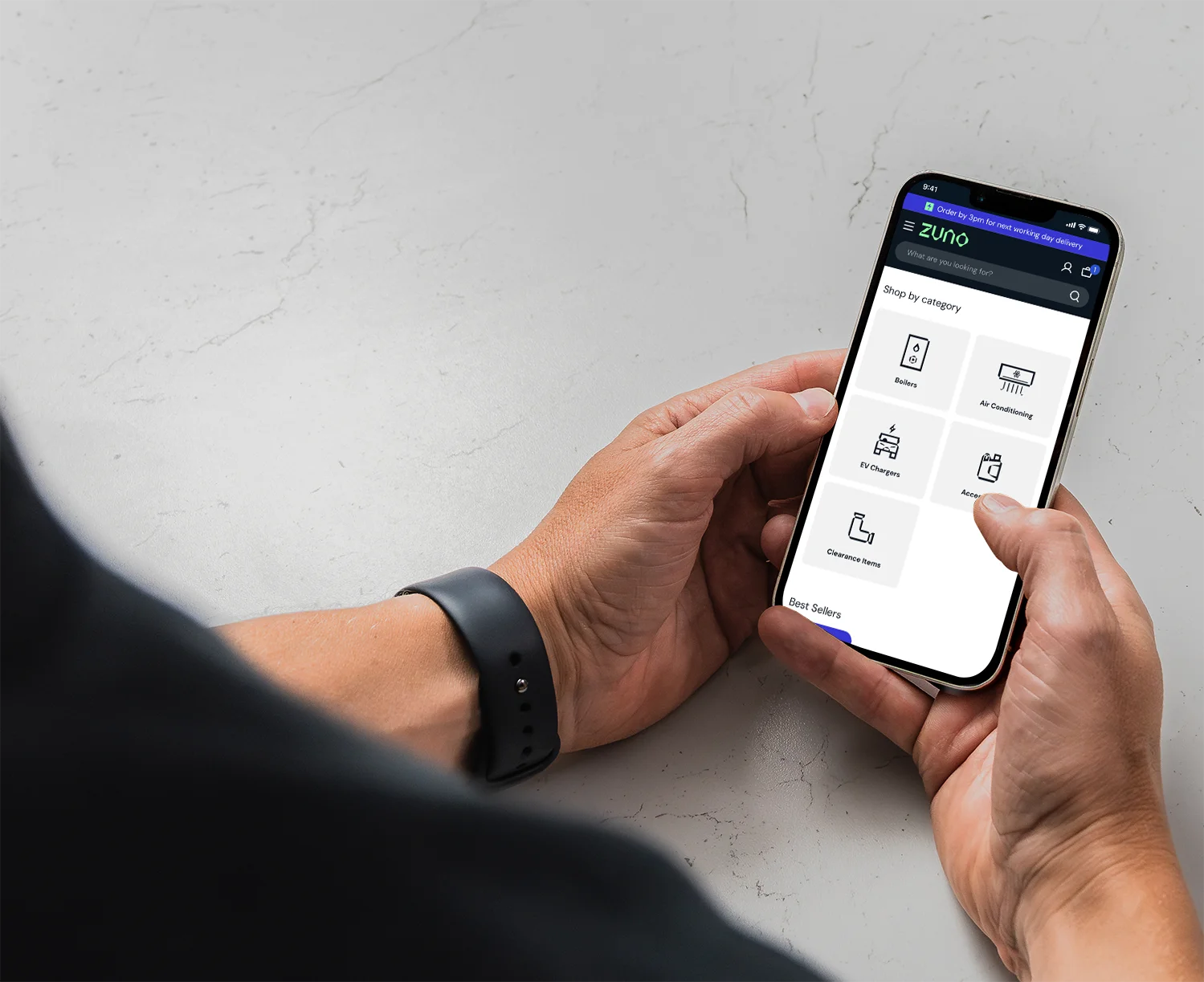 A person using the Zuno store on a device