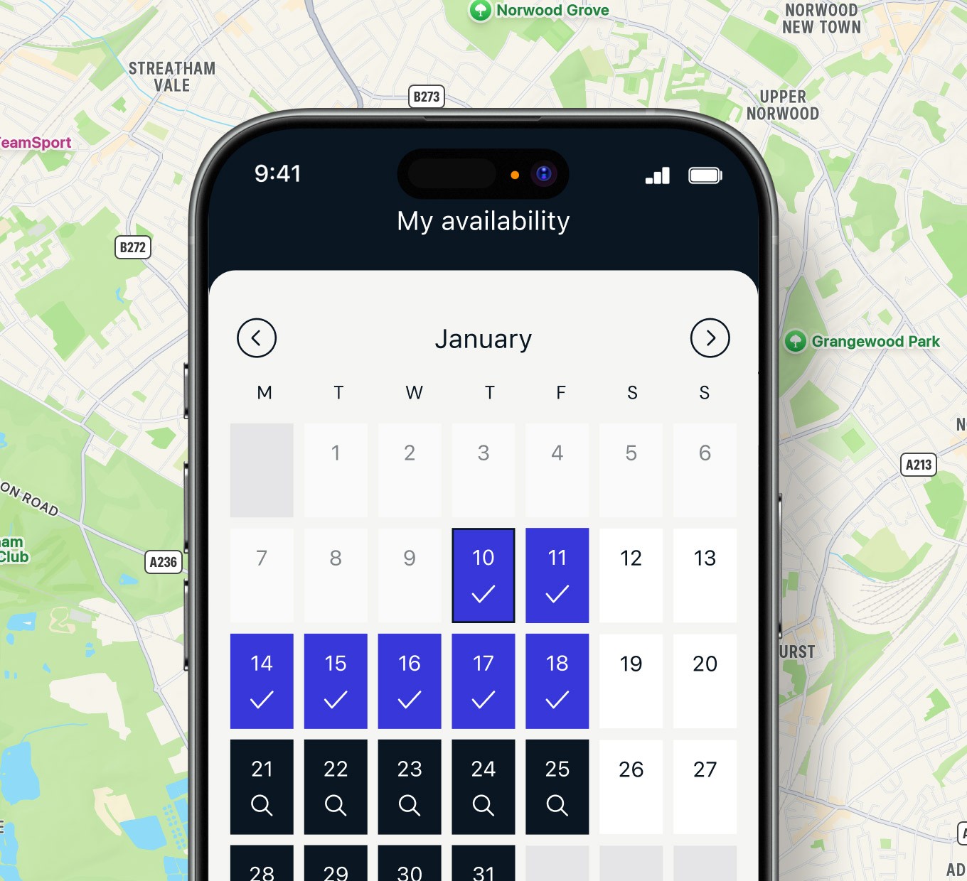 Engineer app Availability screen